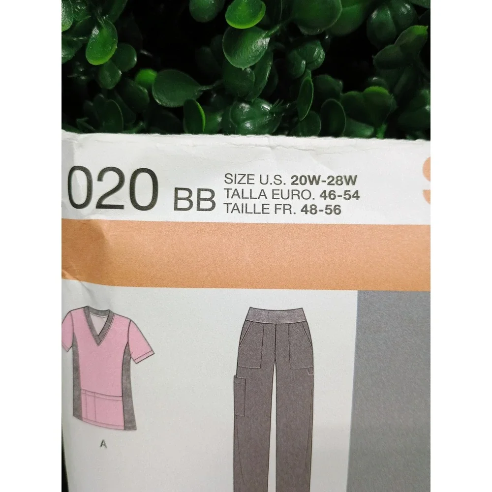 Simplicity 1020 BB Sewing‎ Pattern Medical Scrubs Top Pants Hat Size 20W-28W